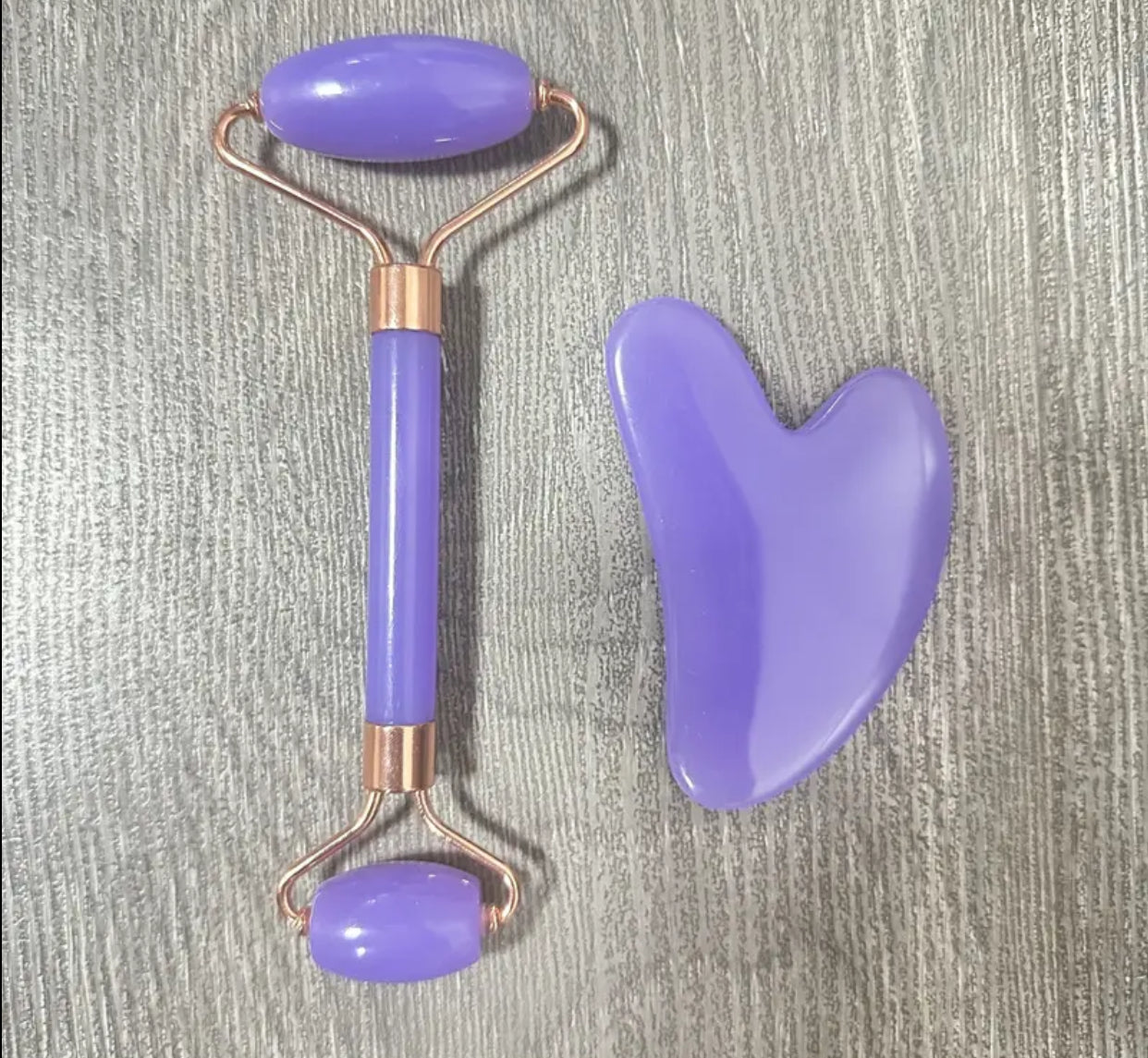 2 pcs Double-Headed Roller And Gua Sha Board Set, Acrylic Powder Crystal Roller, Facial Massage, Non-Jade Stone