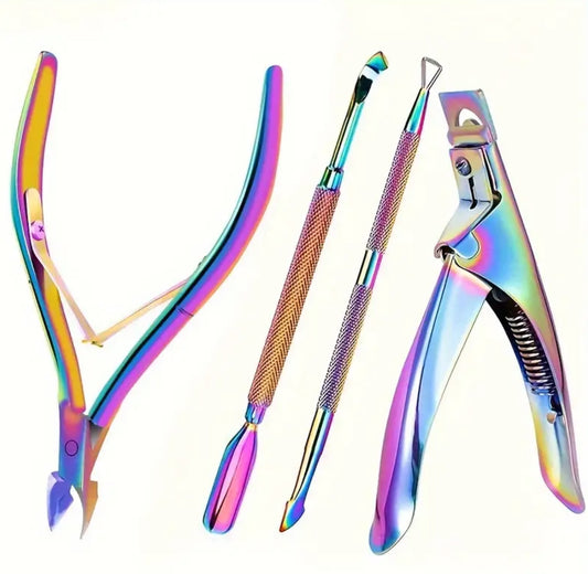 4pcs Iridescent stainless steel nail care kit Multicolour